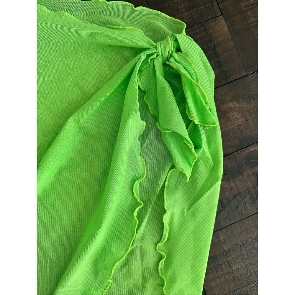 Wild Fable Green Lettuce Edge Sarong Tie Skirt Swim Coverup Size 1X